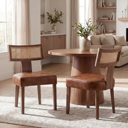 Miniatura 34 de VESCASA Juego de 2 sillas de comedor modernas de mediados de siglo, sillas de comedor tapizadas de lino con respaldo curvado ergonómico, patas