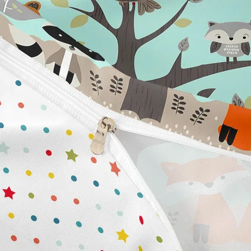 Miniatura 6 de Juego de ropa de cama de animales lindos para niños y niñas, guardería, caricaturas, mapache, búho, zorro, funda de edredón con bonitos animales