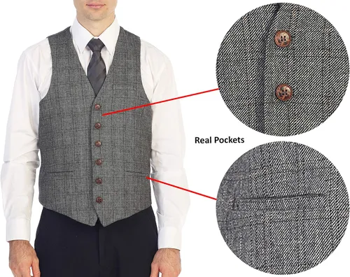 Miniatura 101 de Gioberti Chaleco de tweed formal de 6 botones para hombres