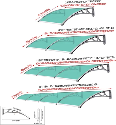 Miniatura 4 de Toldo verde para ventana con protección UV, lluvia, nieve, luz solar, toldo para puerta delantera, patio, puerta delantera al aire libre, patio