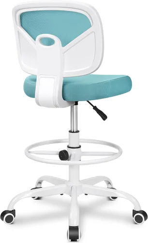 Miniatura 17 de Primy Silla Alta de Escritorio de Dibujo - Sin Brazos, Altura Ajustable, Respaldo de Malla, con Ruedas, Silla de Escritorio de Pie para Sala de Negro