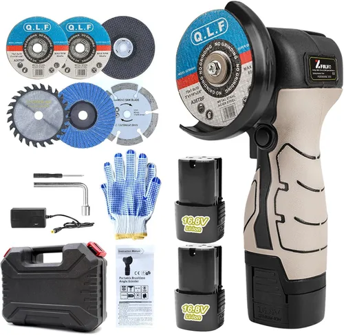 ZFULVO Kit de amoladora angular de cepillo inalámbrico, mini herramienta de molienda angular eléctrica de 19500 rpm con 2 baterías de 16.8 V 2000