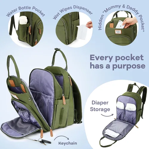 Miniatura 3 de RUVALINO Mochila para Pañales - Bolsa de Bebé Expandible con hasta 50% Más de Capacidad - Bolsa de Artículos Esenciales para Bebé con Cambiador