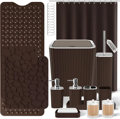 Miniatura 34 de XLHOMO Bathroom Set- 25PC Beige Bathroom Set, Bathroom Set with Shower Curtain and Rugs, Beige Shower Curtain Set, Toilet Brush, Bathroom Trash Can