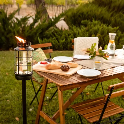 Miniatura 2 de TIKI Linterna de cristal para exteriores – Antorcha decorativa resistente a la intemperie para patio, jardín y patio trasero con poste de altura