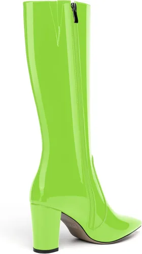 Miniatura 89 de AMBELIGHT Botas altas hasta la rodilla con cremallera y puntera puntiaguda para mujer, de patente sólida, tacón alto, 3.3 pulgadas
