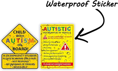 Miniatura 4 de eDesign Paquete de 2 calcomanías para niños con respuestas de alerta de autismo y ocupante autista en vehículos, calcomanías para automóvil, camión