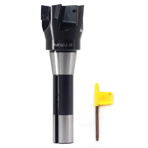 OSCARBIDE Fresas de extremo indexables, 2" diámetro de corte, 6-1/8" longitud total, vástago R8, 5 flautas, 90°, con 5 piezas APKT1604 insertos de