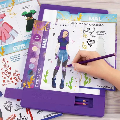 Miniatura 5 de Make It Real - Cuaderno de bocetos de boda real de Disney Descendants con mesa de luz de trazado. Kit de dibujo y trazado de diseño de moda