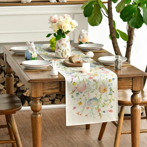 Miniatura 3 de Artoid Mode Camino de mesa de Pascua con diseño de huevos y flores silvestres, decoración de mesa de comedor para decoración de fiesta en el hogar