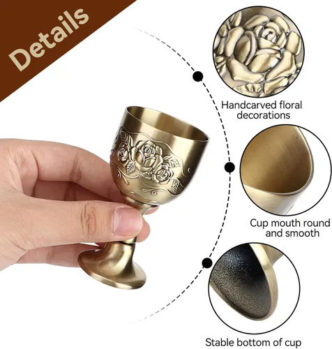 Miniatura 3 de Agatige Copas de cáliz vintage, de metal de cobre, para tostar, cáliz de vino, cáliz de flores, en relieve, mini tazas de comunión para bar en casa