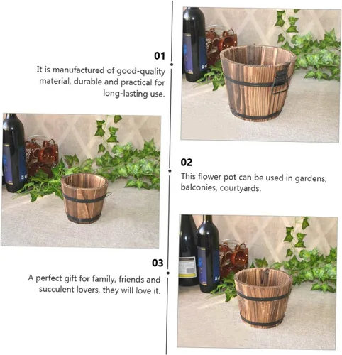 Miniatura 9 de Maceta de madera para suculentas, 3 piezas, macetero grande para suculentas, para exteriores, macetas redondas rústicas, macetas de madera rústicas