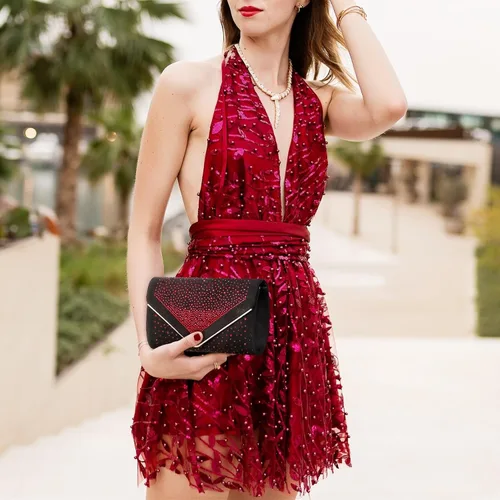 Miniatura 2 de Dasein Bolso de noche con diamantes de imitación para mujer, clutch de ante sintético, bolsos brillantes para fiestas formales, cóctel, boda, cartera