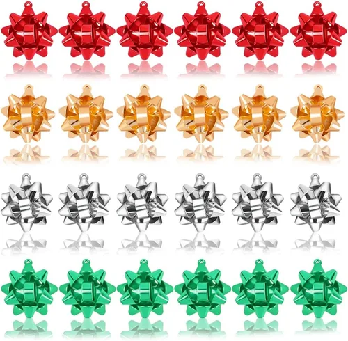 Miniatura 3 de JOICEE - 24 piezas de dijes de Navidad para hacer joyas, lazos de regalo de cinta metálica de Navidad, dijes para pulsera, collar, aretes, Rojo