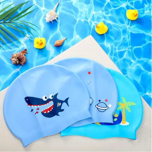 Miniatura 7 de Sintuff 3 Pcs Kids Swim Caps Toddlers Swimming Caps Silicone Swim Cap for Boys Girls (Age 4-12) Baby Waterproof Cartoon Bathing Hats for Long and