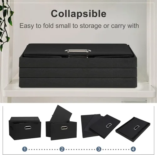 Miniatura 5 de Graciadeco Cajas de almacenamiento plegables y apilables de 15" de 21 cuartos de galón con tapas, paquete de 3 unidades en negro, cajas plegables