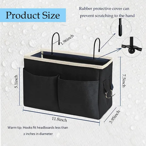 Miniatura 2 de Organizador de Mesita de Noche/Bolsa de Almacenamiento Colgante de Mesita de Noche Organizador Multifuncional para Literas Camas de Hospital Rieles