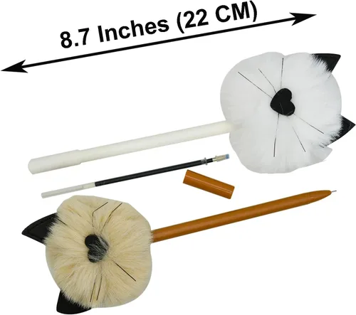 Miniatura 2 de Maydahui 6 bolígrafos de gel de peluche con forma de gato con pompón de piel esponjosa, con 12 recambios de bolígrafo, tinta negra para oficina