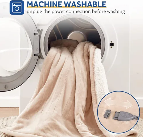 Miniatura 7 de Manta eléctrica SEALY tamaño King, manta térmica de franela y Sherpa con 10 niveles de calor y apagado automático de 1-12 horas, manta cálida