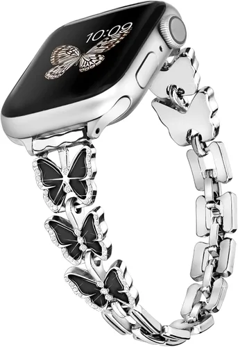 Miniatura 8 de Wipalor, compatible con la malla para reloj de Apple de 38mm y 40mm, liviana para mujer, pulsera fácil de ajustar, diamante brillante en la oro rosa