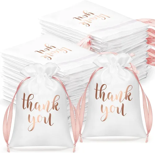 Miniatura 17 de Roowest 100 bolsas de regalo de satén con cordón de agradecimiento para joyas, bolsas de dulces para boda, despedida de soltera, baby shower, bolsa