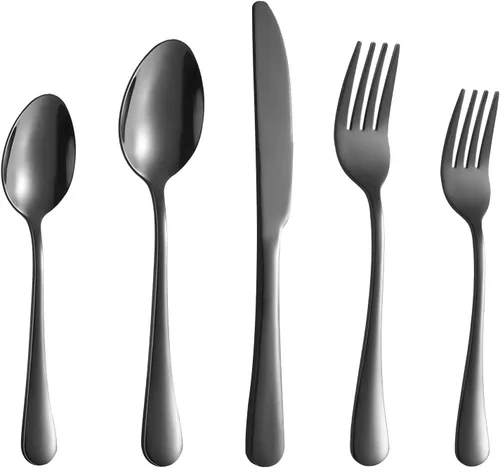 Miniatura 10 de Juego de 12 cucharas y tenedores, cubiertos de acero inoxidable de grado alimenticio, 6 tenedores (6.8 pulgadas) y 6 cucharas (6.6 pulgadas), juego