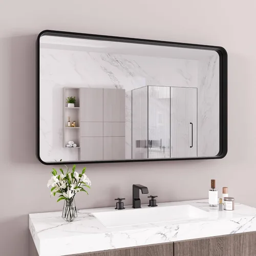 Miniatura 67 de JISOSO - Espejo de baño de 24x36 pulgadas con marco de metal cepillado color níquel, espejo con marco de metal cepillado plateado para pared, espejo
