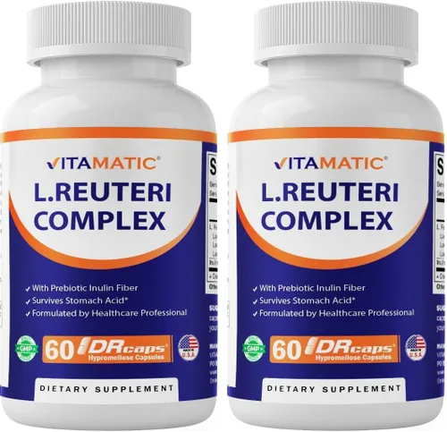 Miniatura 10 de Vitamatic Complejo Lactobacillus Reuteri – 22 mil millones de UFC por cápsula de liberación retardada – 60 cápsulas – Apoyo a la salud digestiva e