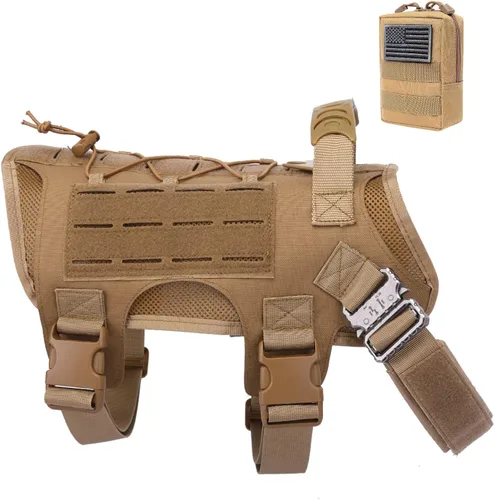 Miniatura 7 de Arnés para perros medianos y grandes, arnés táctico para perro con bolsa Molle, chaleco de servicio ajustable con hebilla de metal 3X con panel