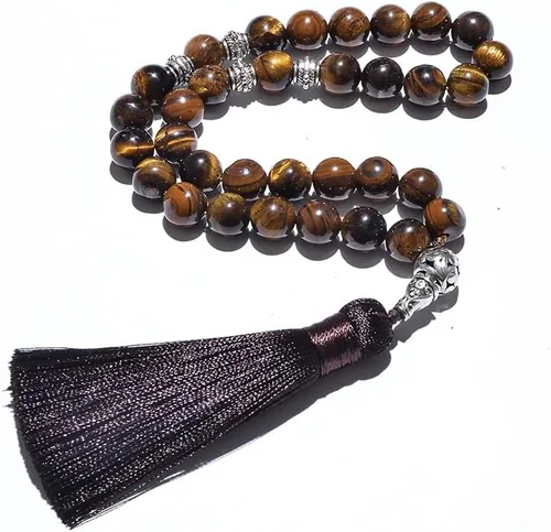 Pulsera de 33 cuentas de oración con 33 cuentas de oración para hombres y mujeres, color ónix negro y amarillo (ojo de tigre de 0.394in)