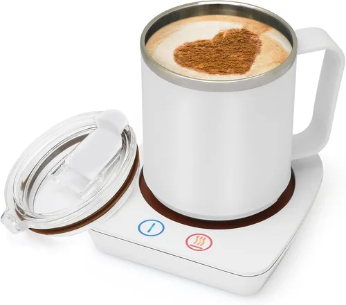 Miniatura 12 de VOBAGA Juego de calentador y taza de café, calentador de tazas de café con apagado automático y 3 ajustes de temperatura para escritorio, oficina