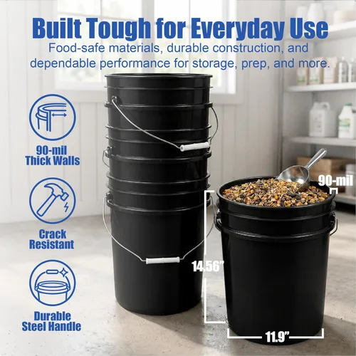 Miniatura 4 de ePackageSupply Cubo de plástico de grado alimenticio de 5 galones con tapa de sello gamma Fabricado en Estados Unidos Sin BPA Resistente 90