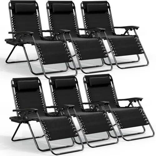 Miniatura 11 de Nestl Zero Gravity - Juego de 2 sillas de patio al aire libre con almohadas y bandejas portavasos, silla de campamento reclinable de malla de acero