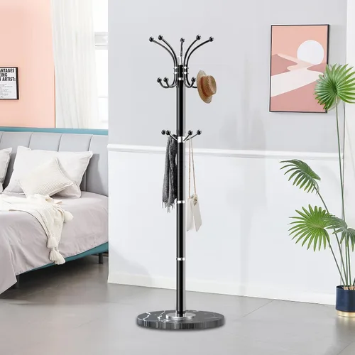 Miniatura 7 de Snaikor Perchero de Metal con Base de Mármol Natural, Perchero Moderno Independiente, Perchero Giratorio de 360° con 14 Ganchos, Perchero