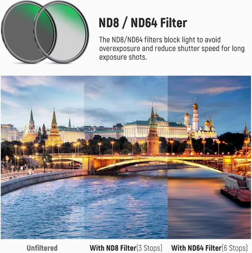 Miniatura 5 de NEEWER Kit de filtro de lente de 1.929 in ND8 ND64 CPL, densidad neutra+kit de filtro polarizador circular con 30 capas de revestimiento nano/vidrio