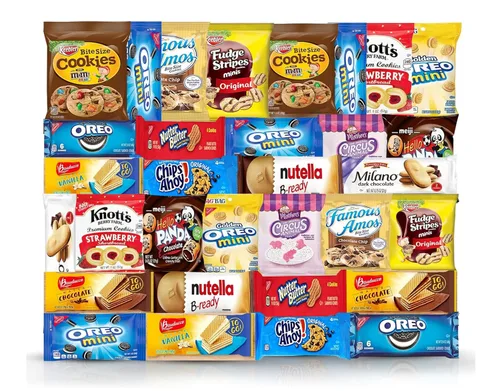 Paquete variado de galletas, surtido envuelto individualmente, paquete de cuidado a granel de muestra, paquete de galletas, oficina, 32 unidades,