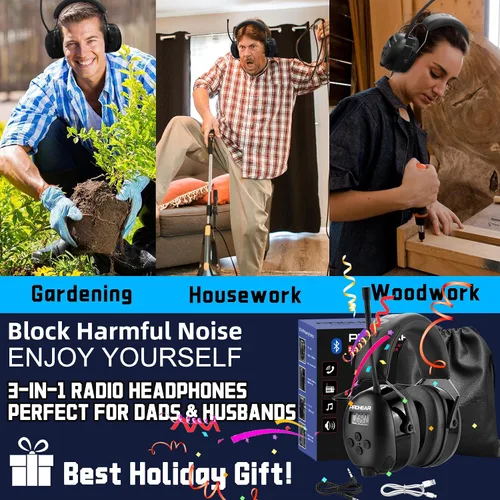 Miniatura 7 de PROHEAR 033 2.0 Auriculares Bluetooth de Protección Auditiva con Radio AM/FM - Orejeras de Reducción de Ruido 31 SNR, Batería Recargable de 50