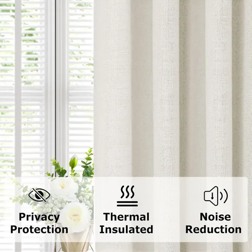 Miniatura 8 de Frelement Cortinas opacas completas de lino sintético con forro opaco para dormitorio, cortinas plisadas para barra transversal para puerta de sala