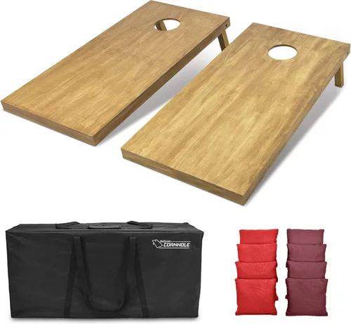 Miniatura 50 de GoSports 4 ft x 2 ft Regulation Size Wooden Cornhole Boards Set with Light Brown Finish - Includes Carrying Case and Bean Bags Negro- gris