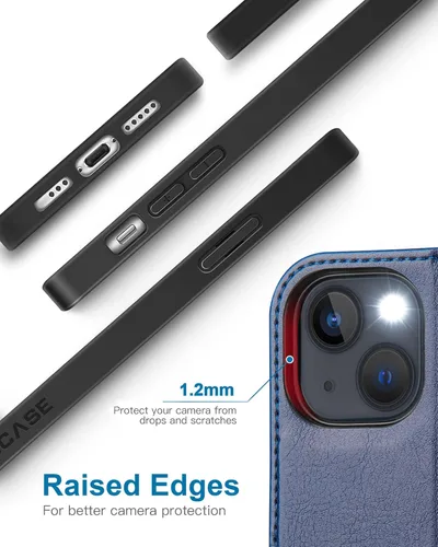 Miniatura 5 de OCASE Funda tipo cartera compatible con iPhone 13, de piel sintética, con tarjetero, bloqueo RFID, soporte para teléfono