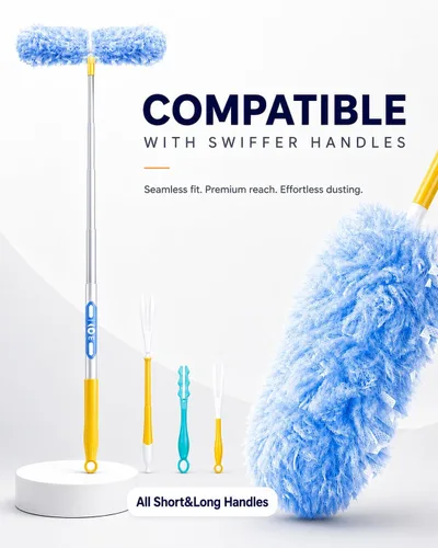 Miniatura 2 de Recambios de plumero resistentes compatibles con plumeros Swiffer, 20 repuestos de microfibra con 1 mango, plumeros multisuperficie desechables
