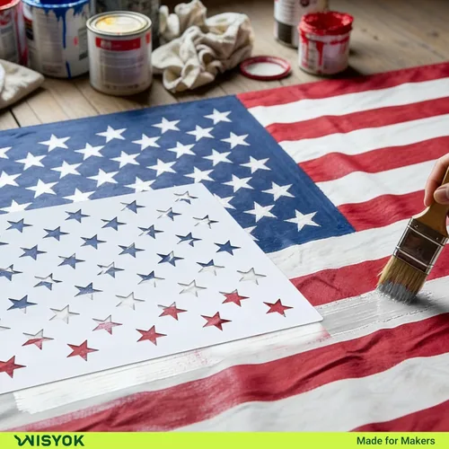 Miniatura 6 de WISYOK 4 plantillas para plantillas de bandera estadounidense de 50 estrellas, 4 tamaños, ideales para diseño de manualidades, proyecto del Día