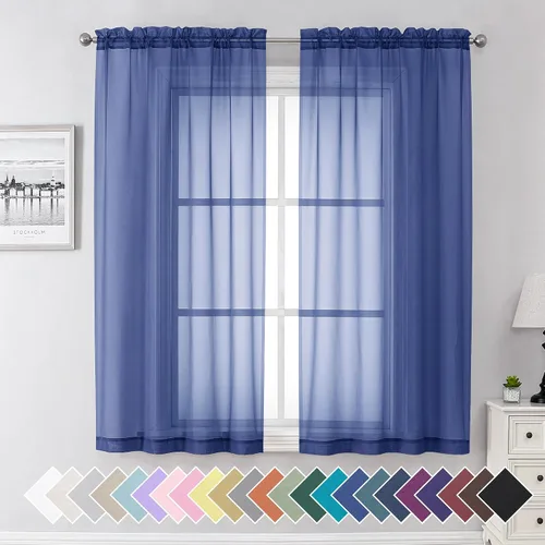 Miniatura 138 de Aiyufeng 2 paneles de cenefa transparente negra de 14 pulgadas de largo, cortinas cortas negras transparentes para dormitorio, cortinas de cocina