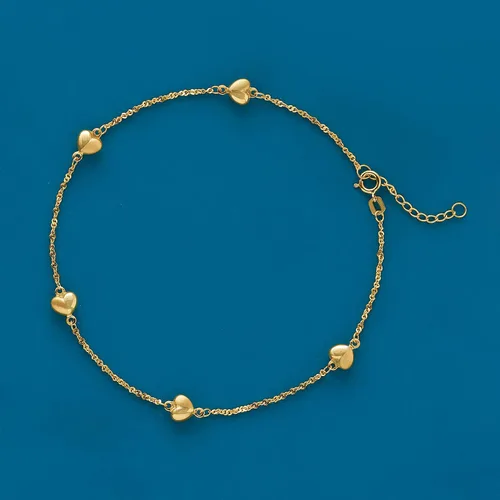 Miniatura 4 de Ross-Simons Tobillera con corazón de oro amarillo de 14 quilates. 9 pulgadas, Oro, Sin gemas.