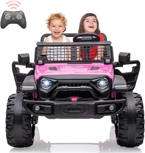 Camión de paseo para niños de 24 V, 2 plazas, con control remoto, asiento grande de 20 pulgadas + ruedas grandes de 15.5 pulgadas, vehículo Ruedas
