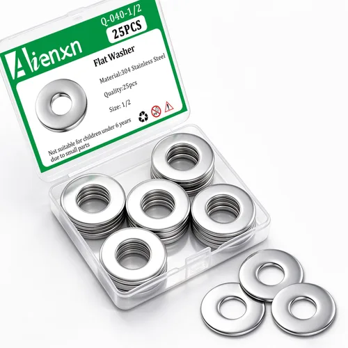 25 arandelas planas de acero inoxidable de 1/2 pulgada, acero inoxidable 18-8 (304), adecuadas para conexiones eléctricas en electrodomésticos y