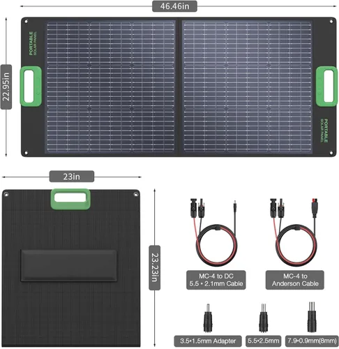 Miniatura 9 de GRECELL Panel solar portátil de 100W para generador de estación de energía, celda solar plegable de 20V cargador solar con cargador de batería