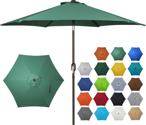 Miniatura 18 de Blissun sombrilla de patio de 7.5 pies, sombrilla de jardín, sombrilla de mercado al aire libre con botón de inclinación y manivela, gris oscuro
