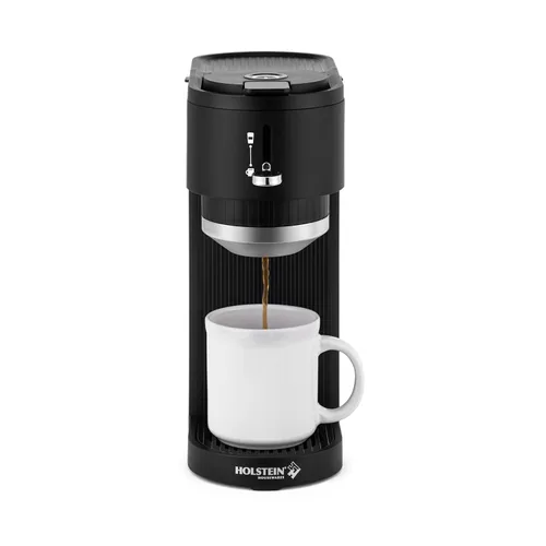 Holstein Housewares Cafetera 2 en 1 de una sola porción, doble preparación, compatible con cápsulas K-Cup y café molido, filtro reutilizable