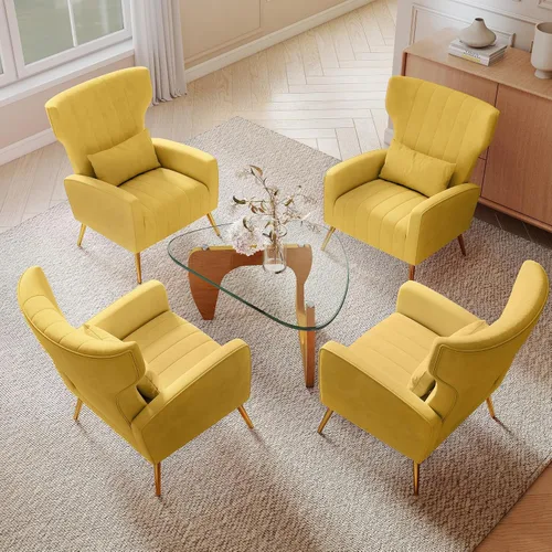 Miniatura 21 de Nebuaegis Silla decorativa de terciopelo con respaldo alado para sala de estar, sillón de respaldo alto con patas doradas, almohada lumbar, sofá
